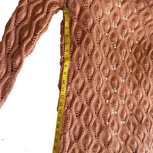 Derek Heart Peach Crochet Cardigan Women's S - Y2K Open Knit Sweater Layer Boho - Picture 8 of 12